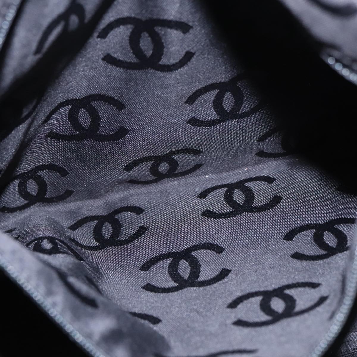 CHANEL Choco Bar Chain Hand Bag Cotton Black CC 104579