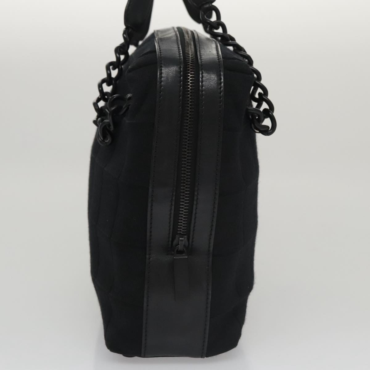 CHANEL Choco Bar Chain Hand Bag Cotton Black CC 104579