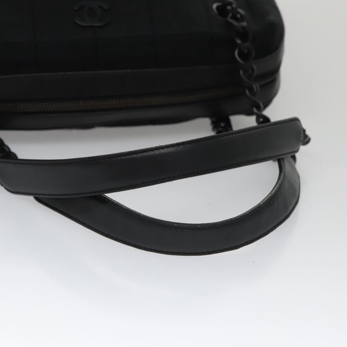 CHANEL Choco Bar Chain Hand Bag Cotton Black CC 104579