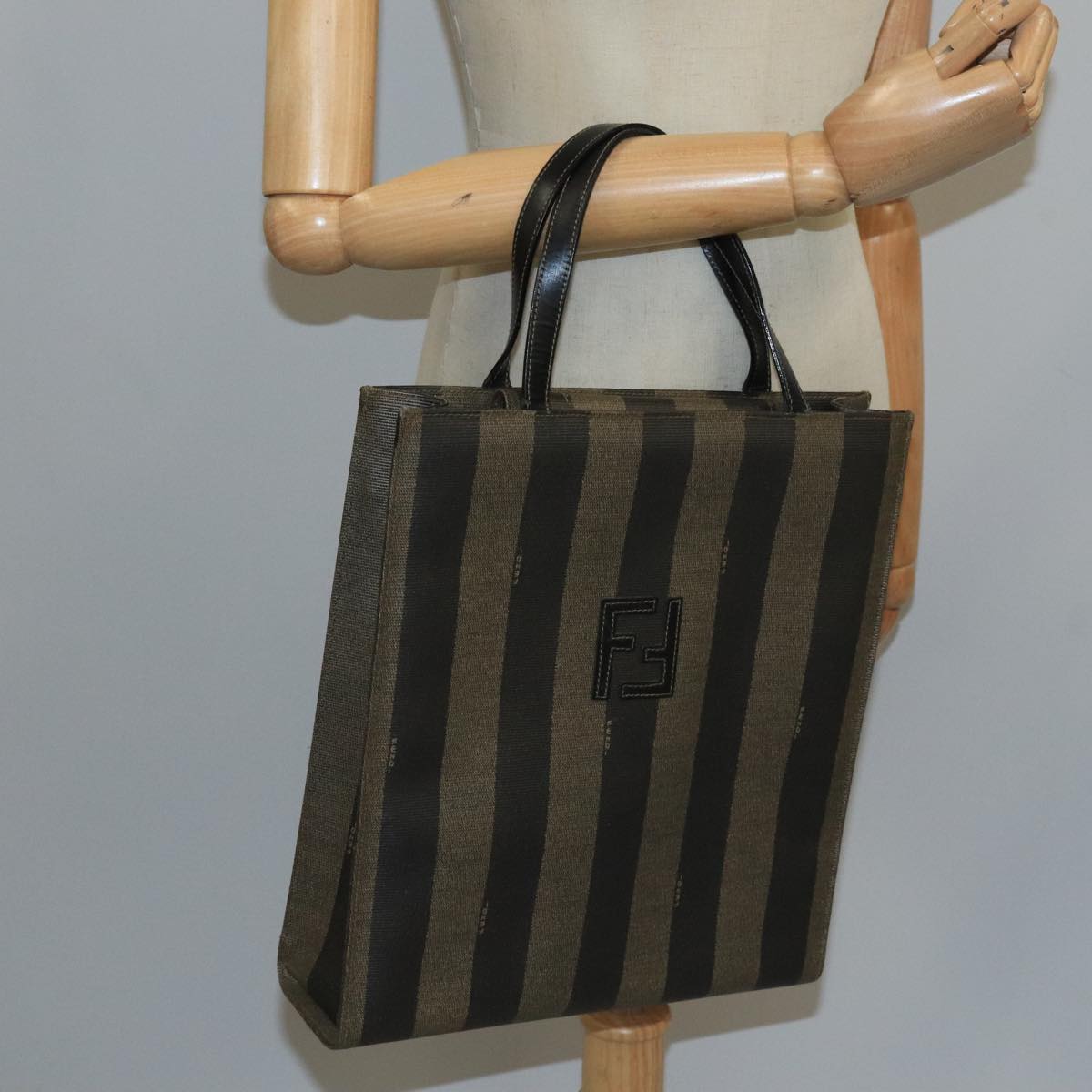 FENDI Pecan Canvas Hand Bag Brown Black 104612