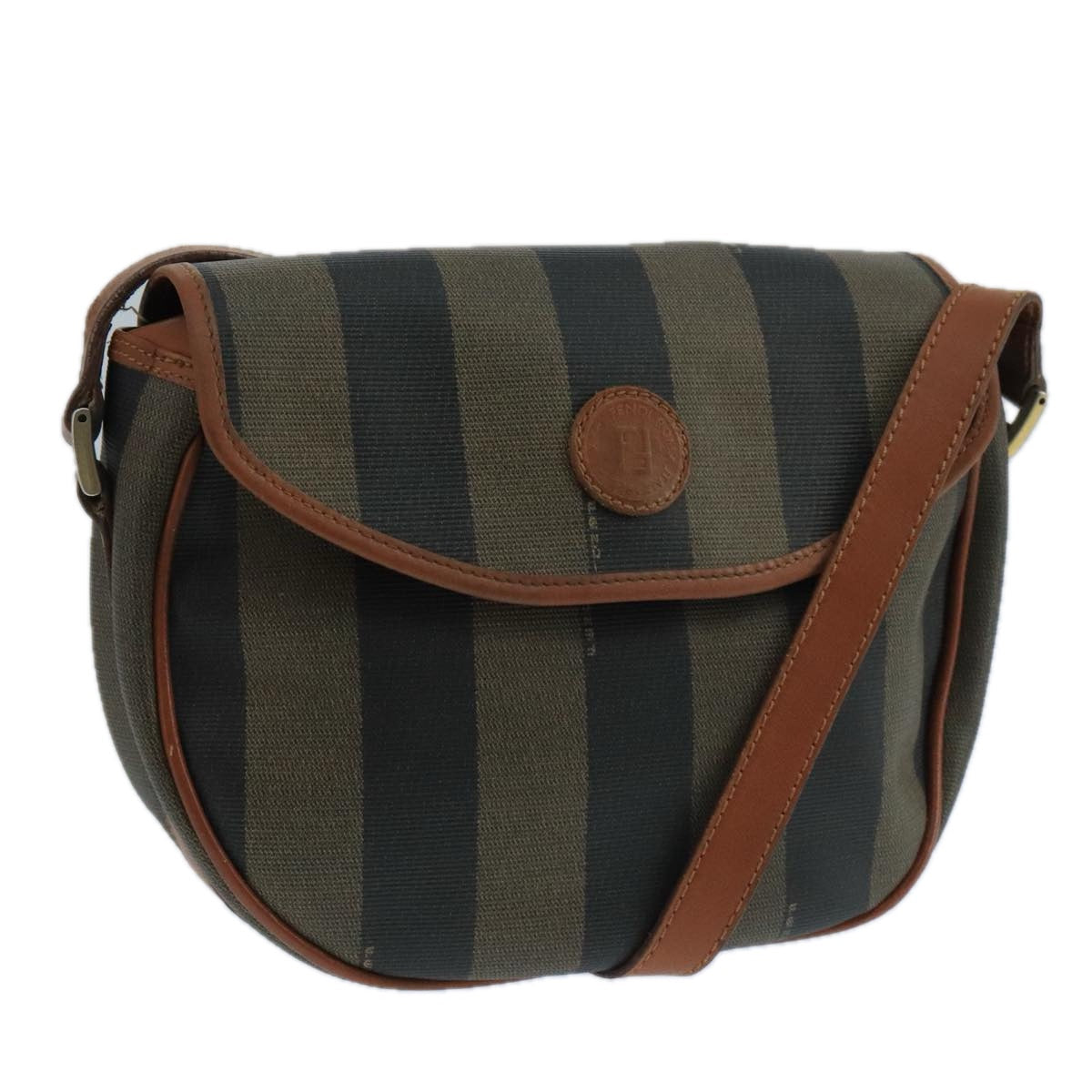 FENDI Pecan Canvas Shoulder Bag Brown Black 104665
