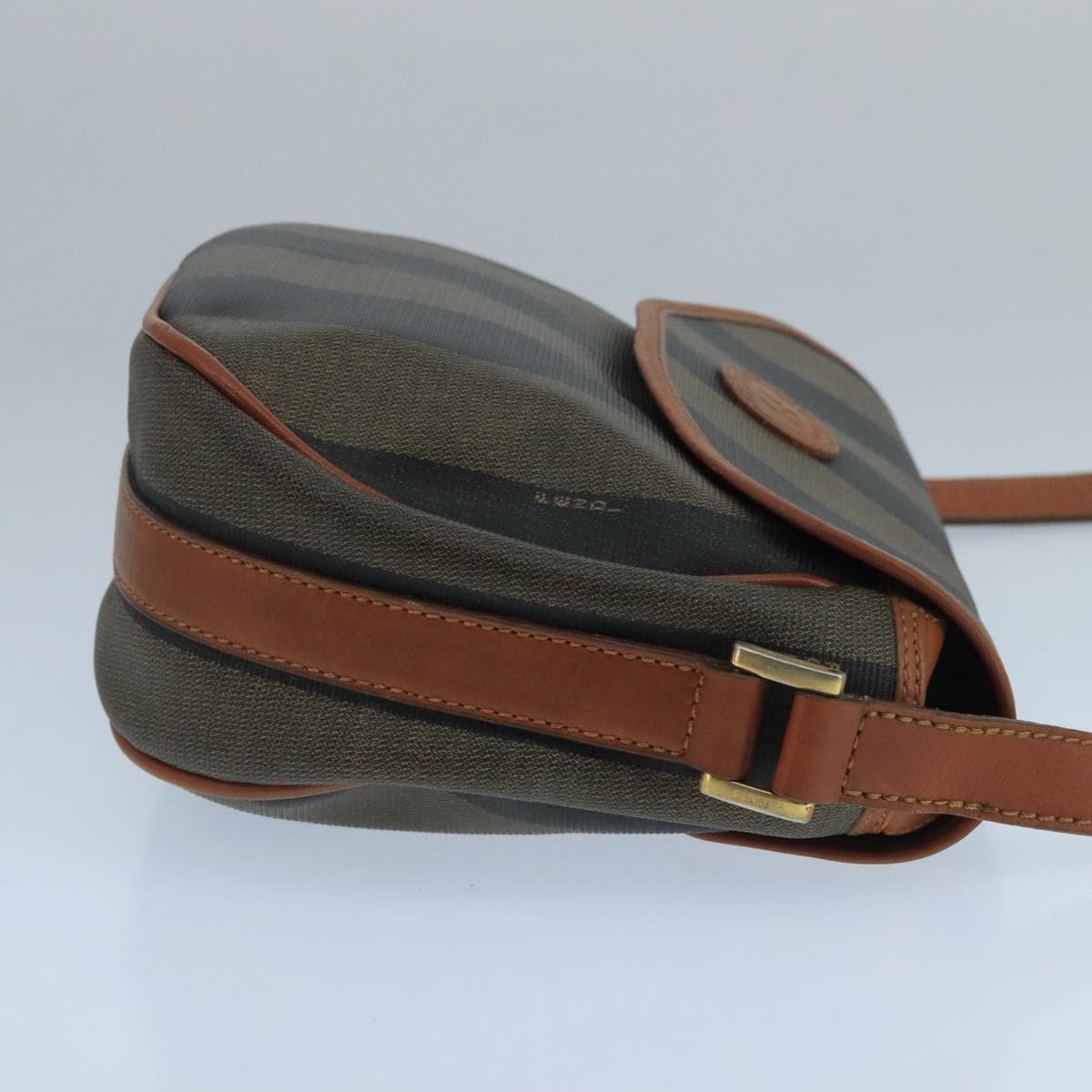 FENDI Pecan Canvas Shoulder Bag Brown Black 104665