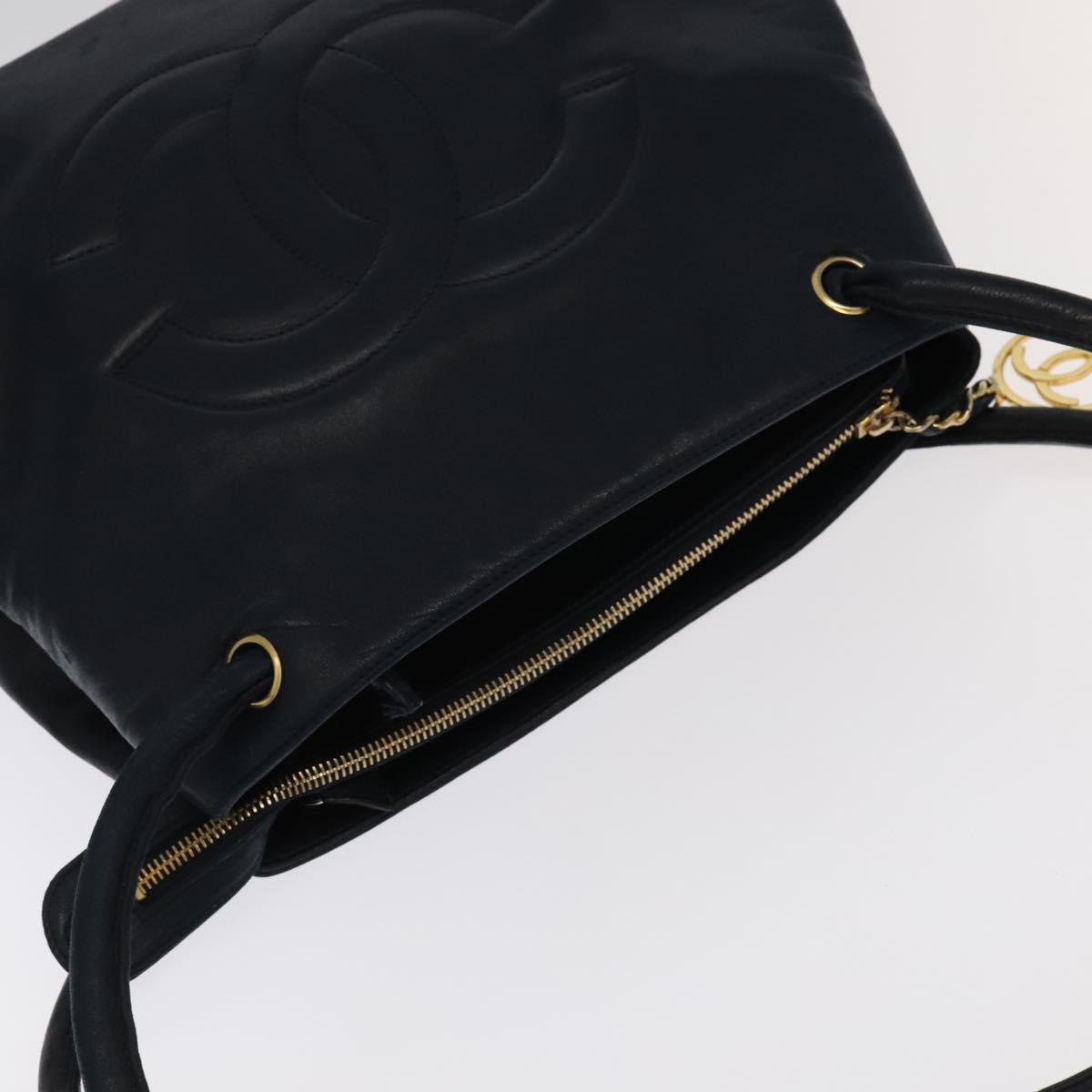 CHANEL COCO Mark Tote Bag Lamb Skin Navy CC 104720