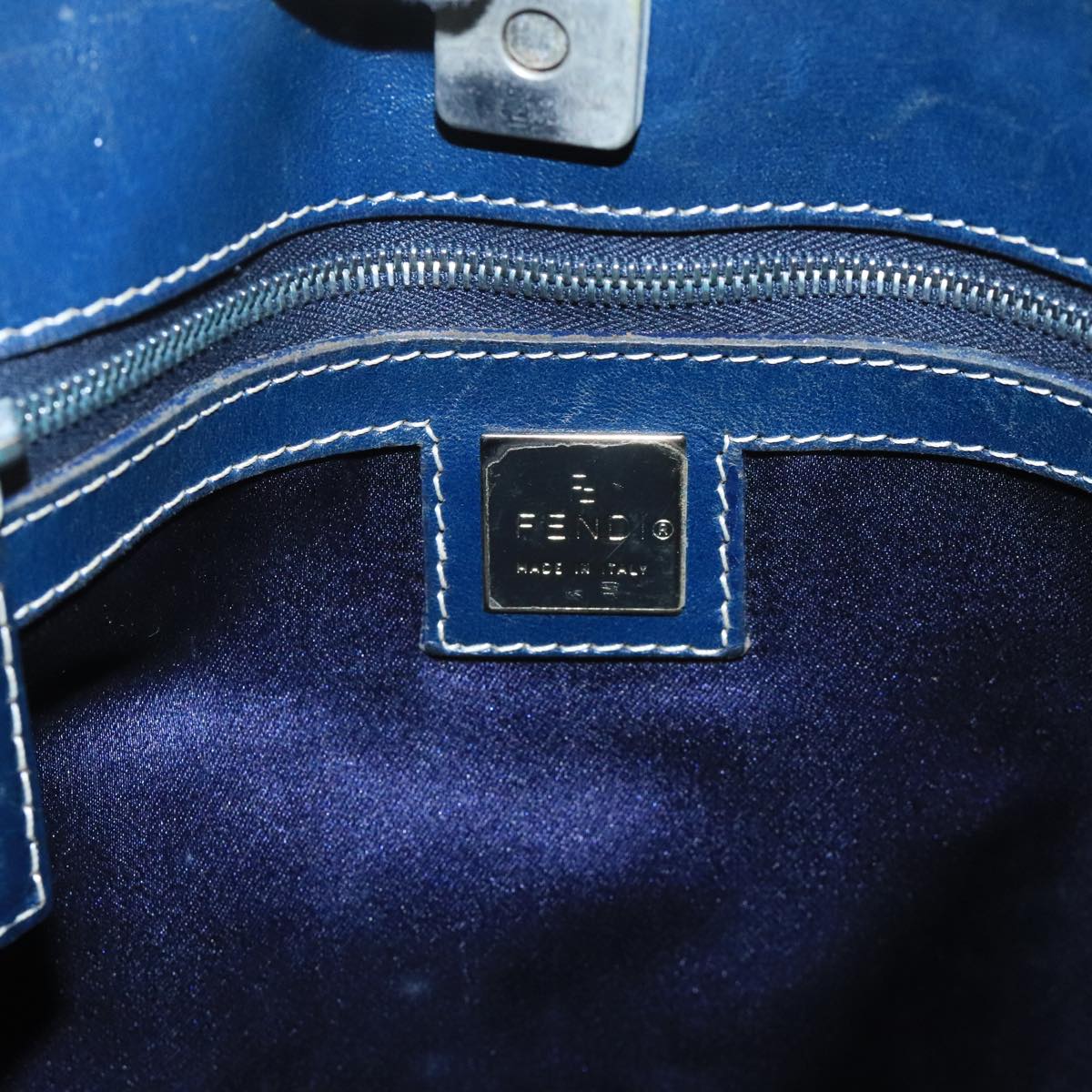 FENDI Zucchino Canvas Tote Bag Navy Silver 104722