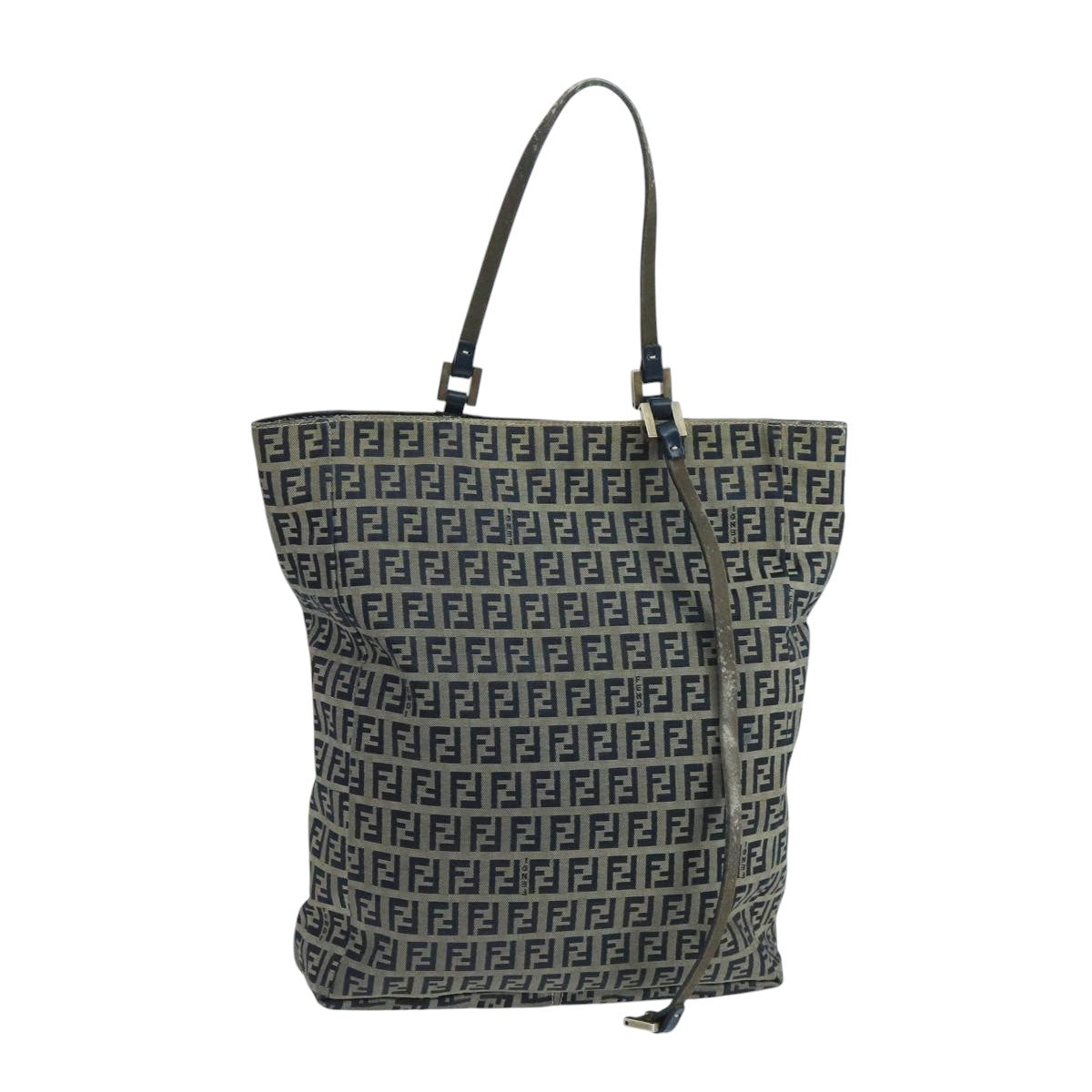 FENDI Zucchino Canvas Tote Bag Navy Silver 104722