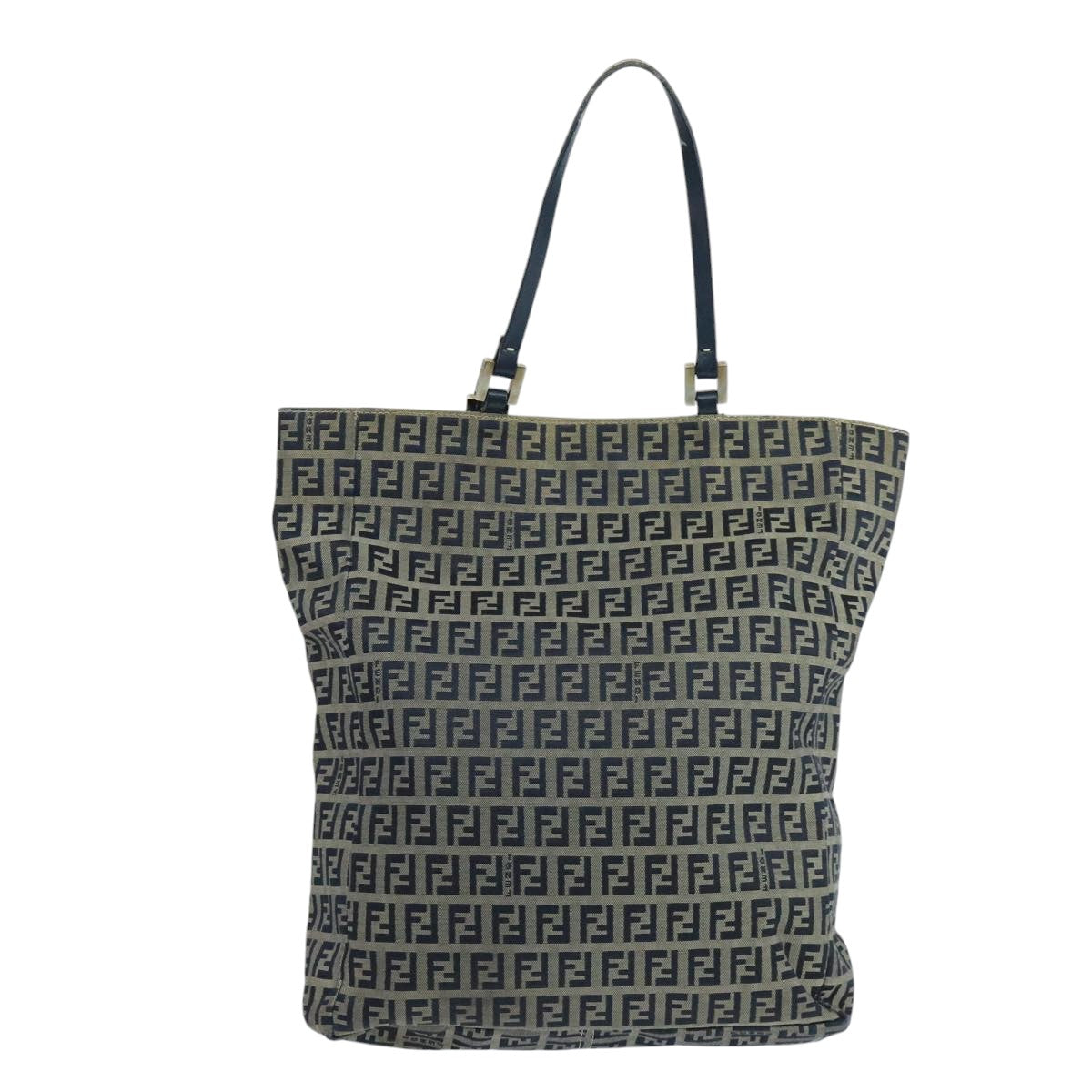 FENDI Zucchino Canvas Tote Bag Navy Silver 104722