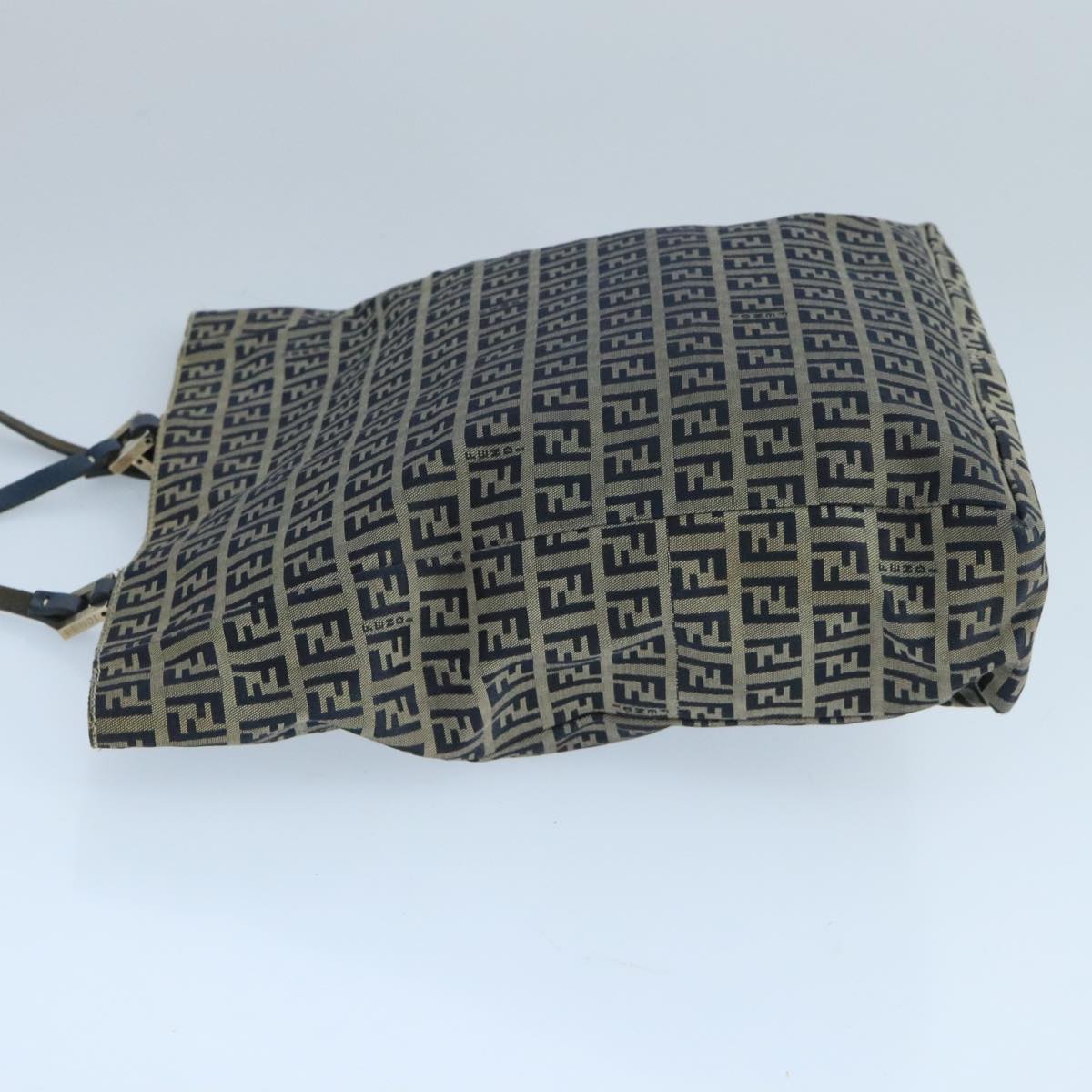 FENDI Zucchino Canvas Tote Bag Navy Silver 104722