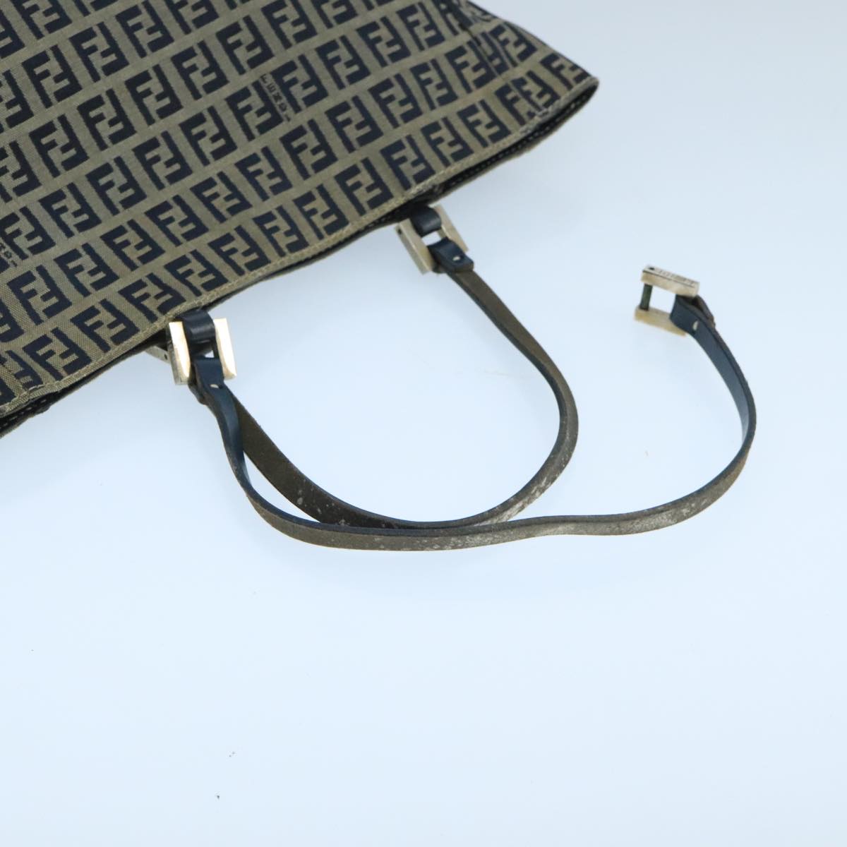 FENDI Zucchino Canvas Tote Bag Navy Silver 104722