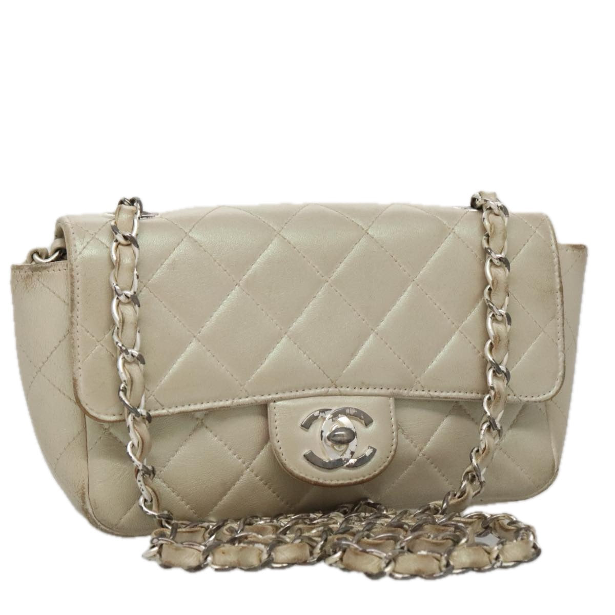 CHANEL Matelasse Chain Shoulder Bag Lamb Skin Pink CC 104774