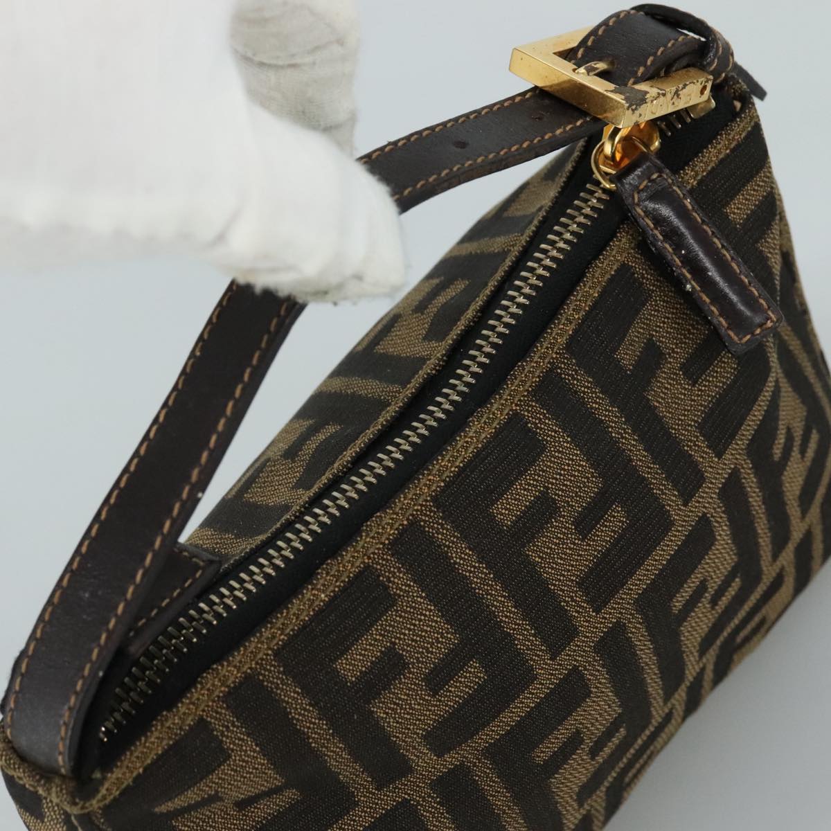 FENDI Zucca Canvas Hand Bag Brown 104859