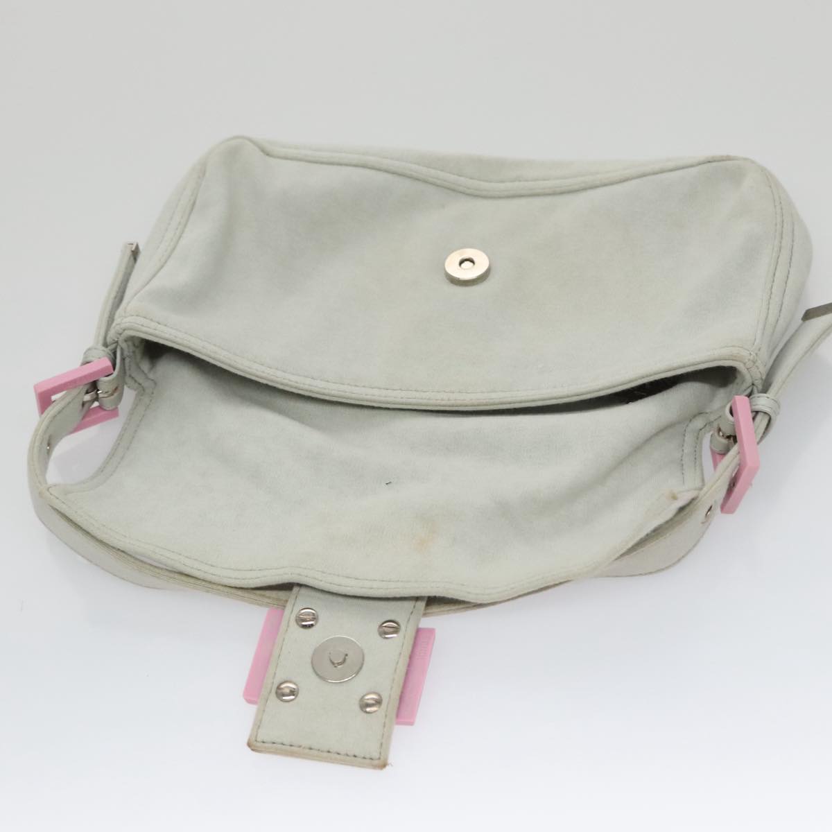 FENDI Mamma Baguette Shoulder Bag Cotton Gray Silver 104866