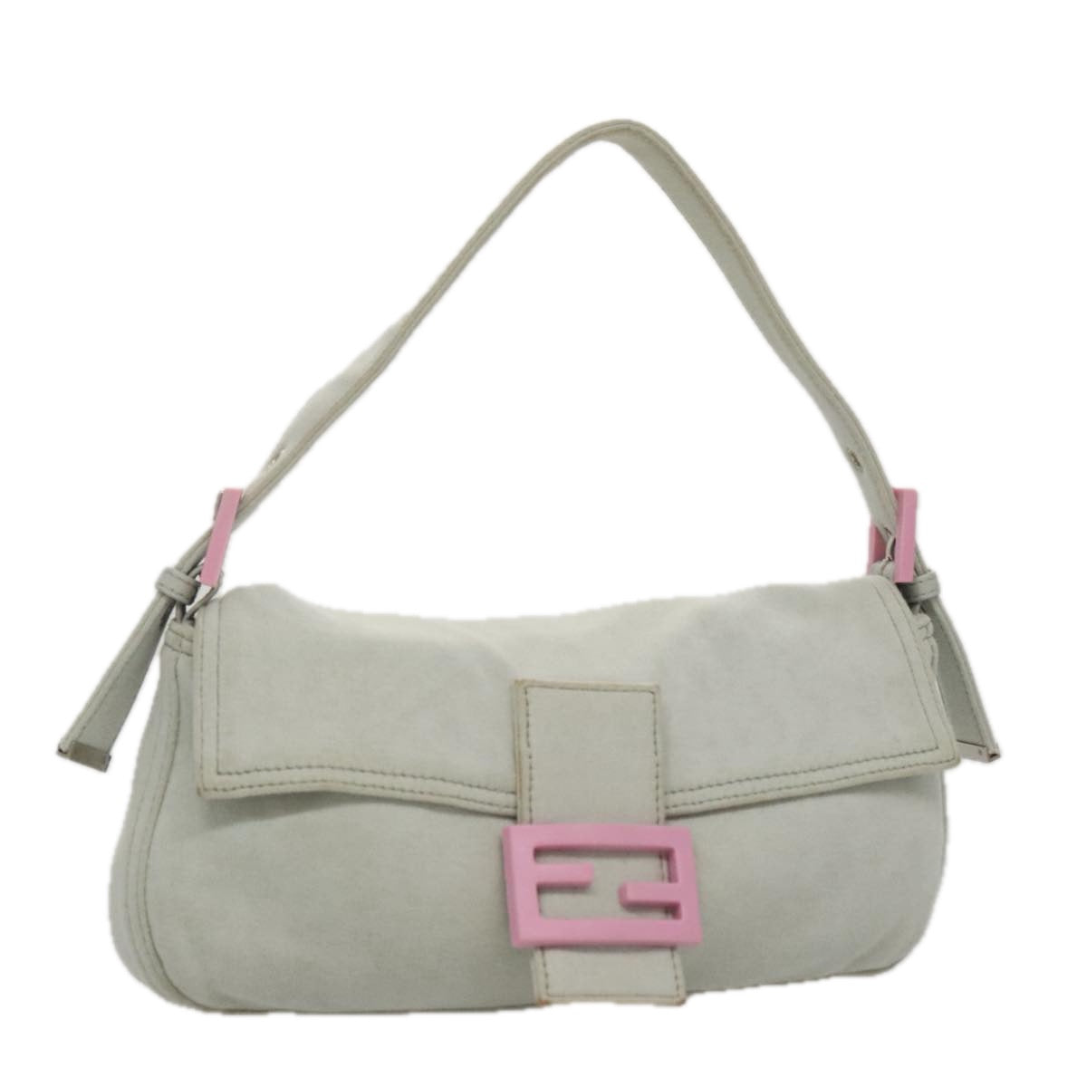 FENDI Mamma Baguette Shoulder Bag Cotton Gray Silver 104866