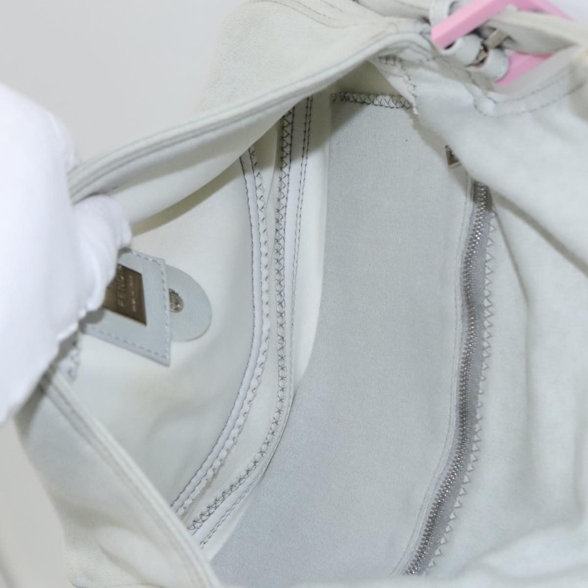 FENDI Mamma Baguette Shoulder Bag Cotton Gray Silver 104866