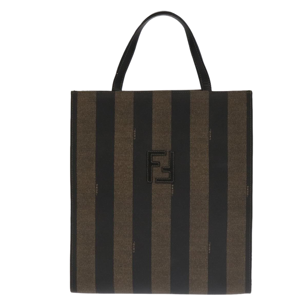 FENDI Pecan Canvas Hand Bag PVC Leather 2way Black Brown 104965
