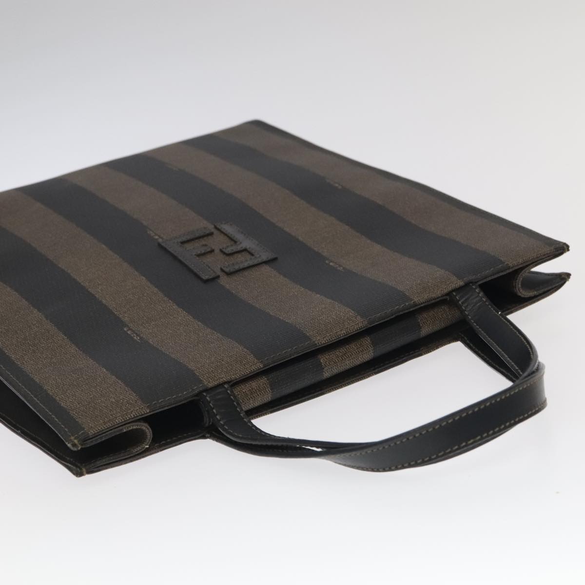 FENDI Pecan Canvas Hand Bag PVC Leather 2way Black Brown 104965