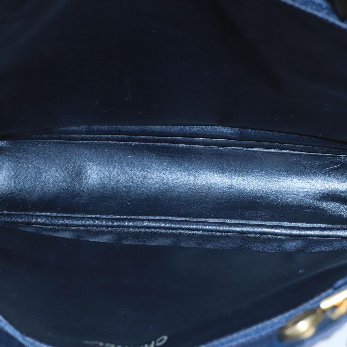CHANEL Chain Matelasse Shoulder Bag Canvas Navy CC 104987