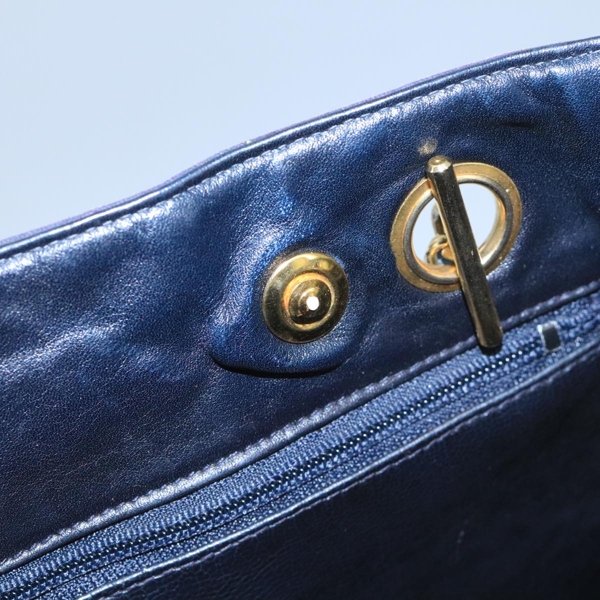 CHANEL Chain Matelasse Shoulder Bag Canvas Navy CC 104987