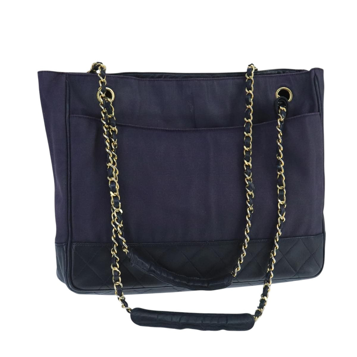 CHANEL Chain Matelasse Shoulder Bag Canvas Navy CC 104987