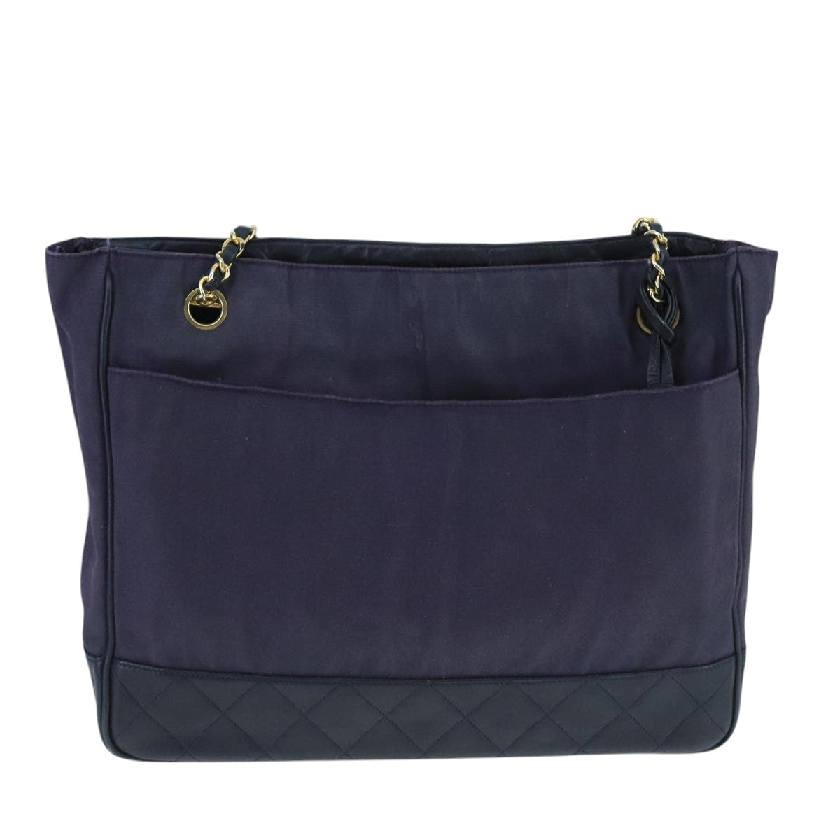 CHANEL Chain Matelasse Shoulder Bag Canvas Navy CC 104987