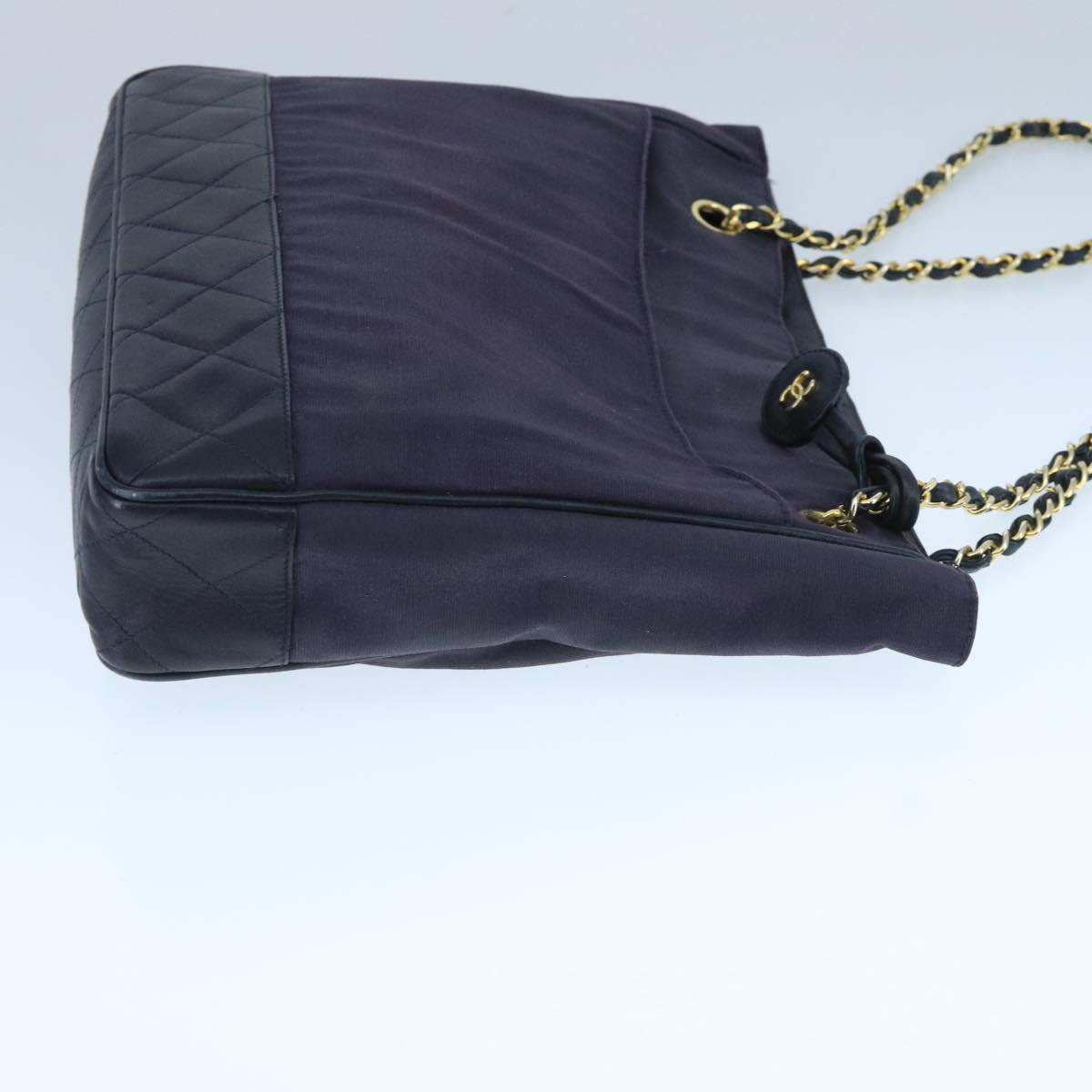 CHANEL Chain Matelasse Shoulder Bag Canvas Navy CC 104987