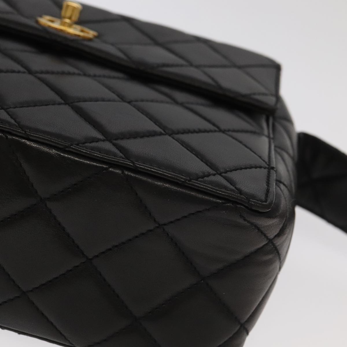 CHANEL Matelasse Shoulder Bag Lamb Skin Black Gold CC 104998A