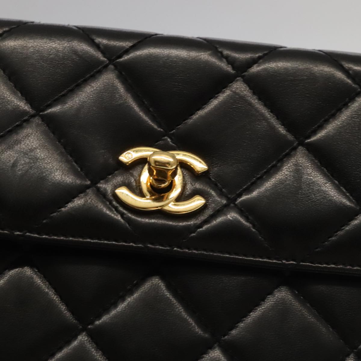 CHANEL Matelasse Shoulder Bag Lamb Skin Black Gold CC 104998A