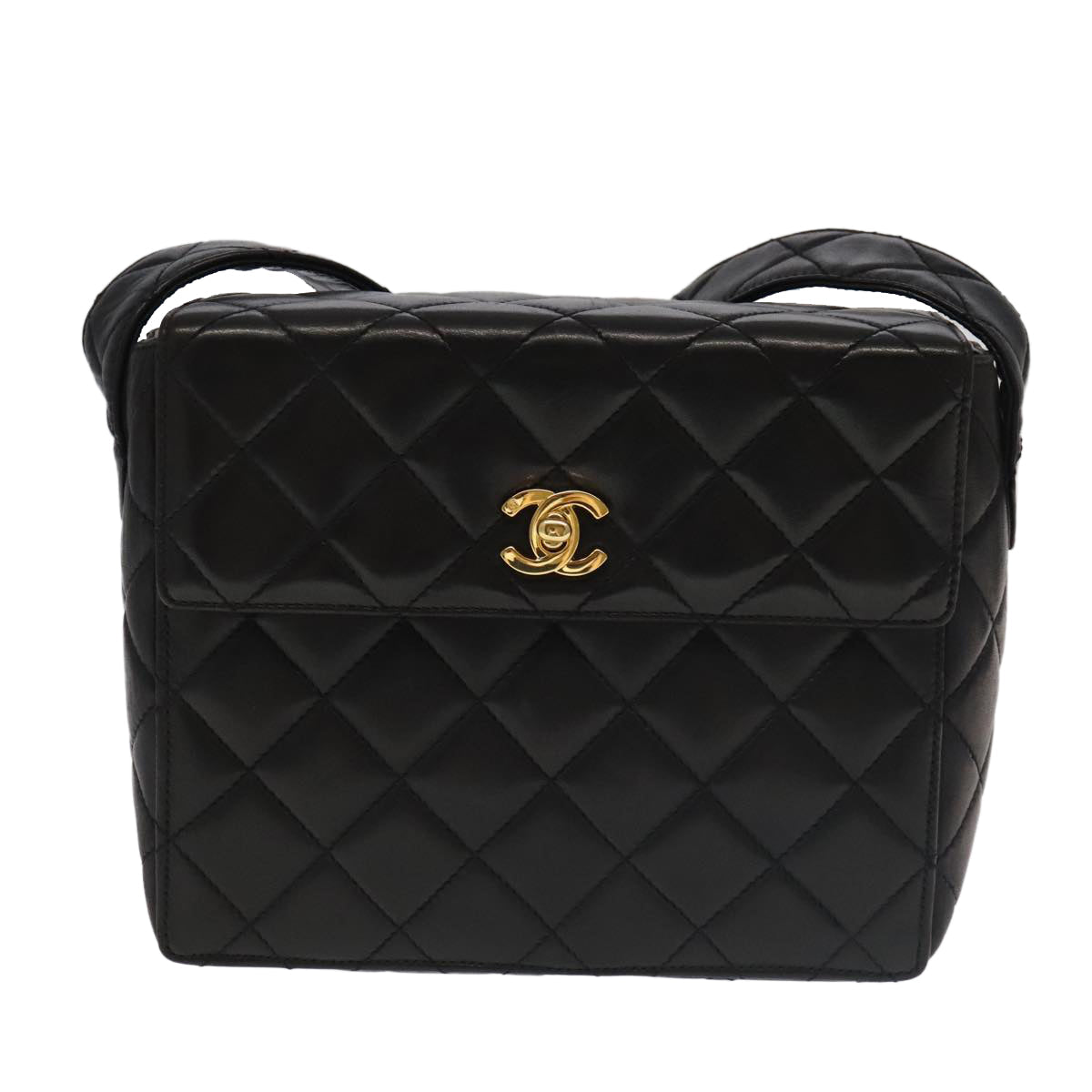 CHANEL Matelasse Shoulder Bag Lamb Skin Black Gold CC 104998A