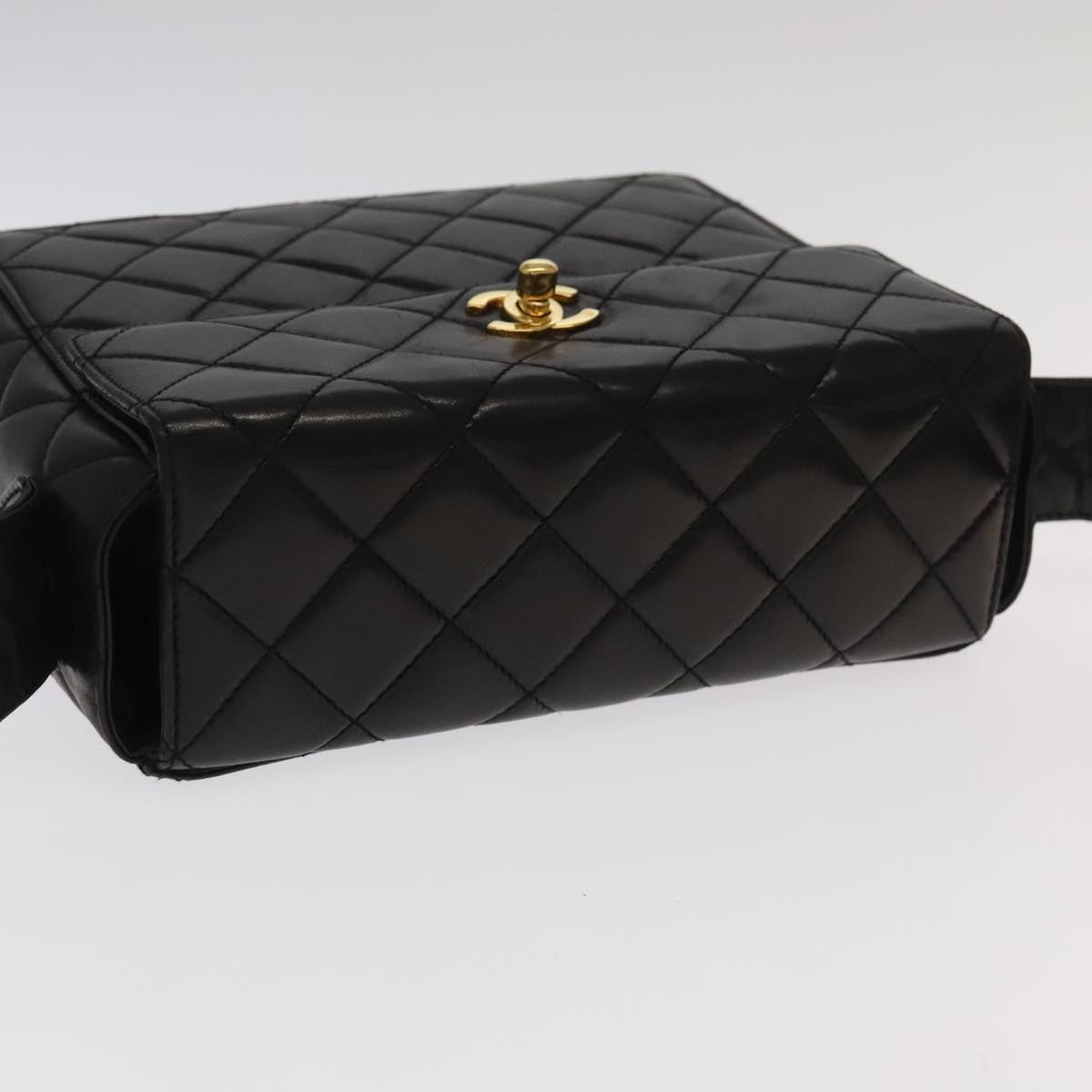 CHANEL Matelasse Shoulder Bag Lamb Skin Black Gold CC 104998A