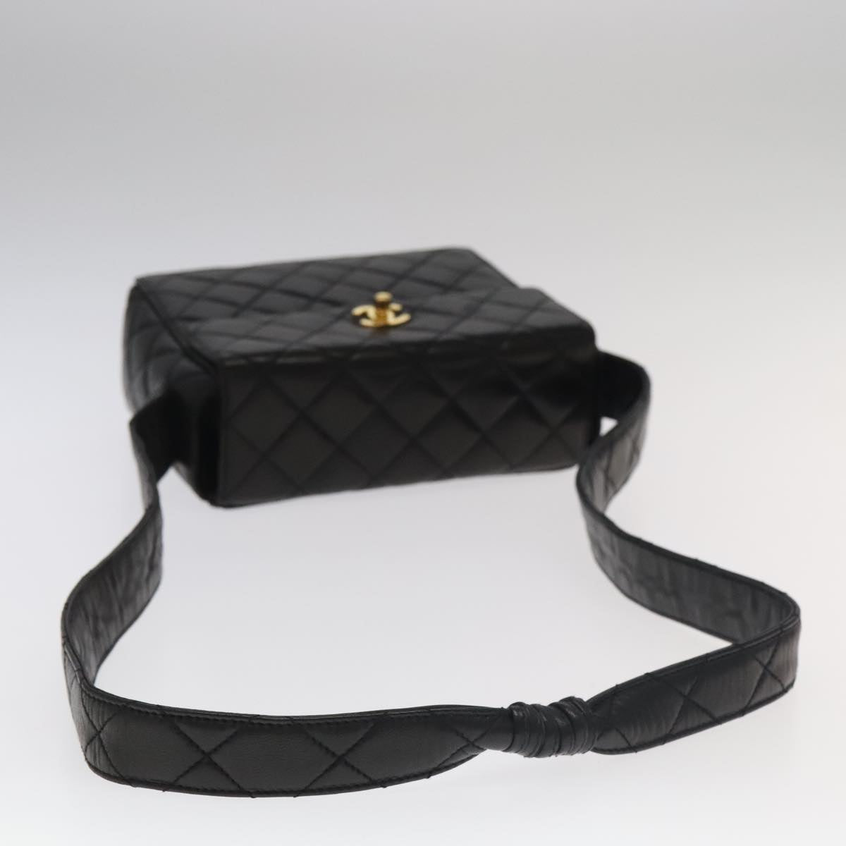 CHANEL Matelasse Shoulder Bag Lamb Skin Black Gold CC 104998A