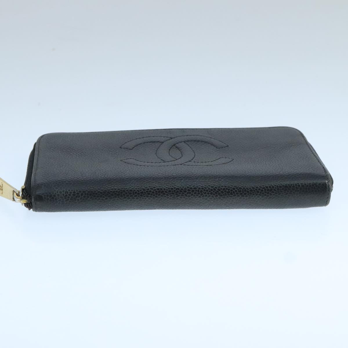 CHANEL COCO Mark Wallet Caviar Skin Black Gold CC 105006