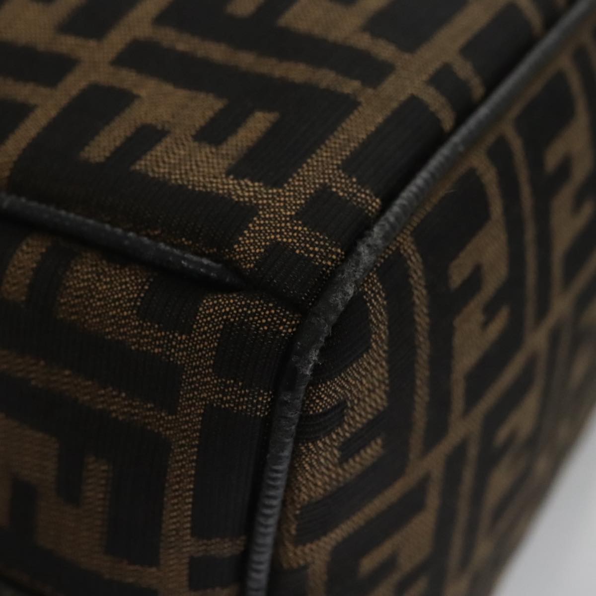 FENDI Zucca Canvas Vanity Hand Bag Brown Black gold 105251