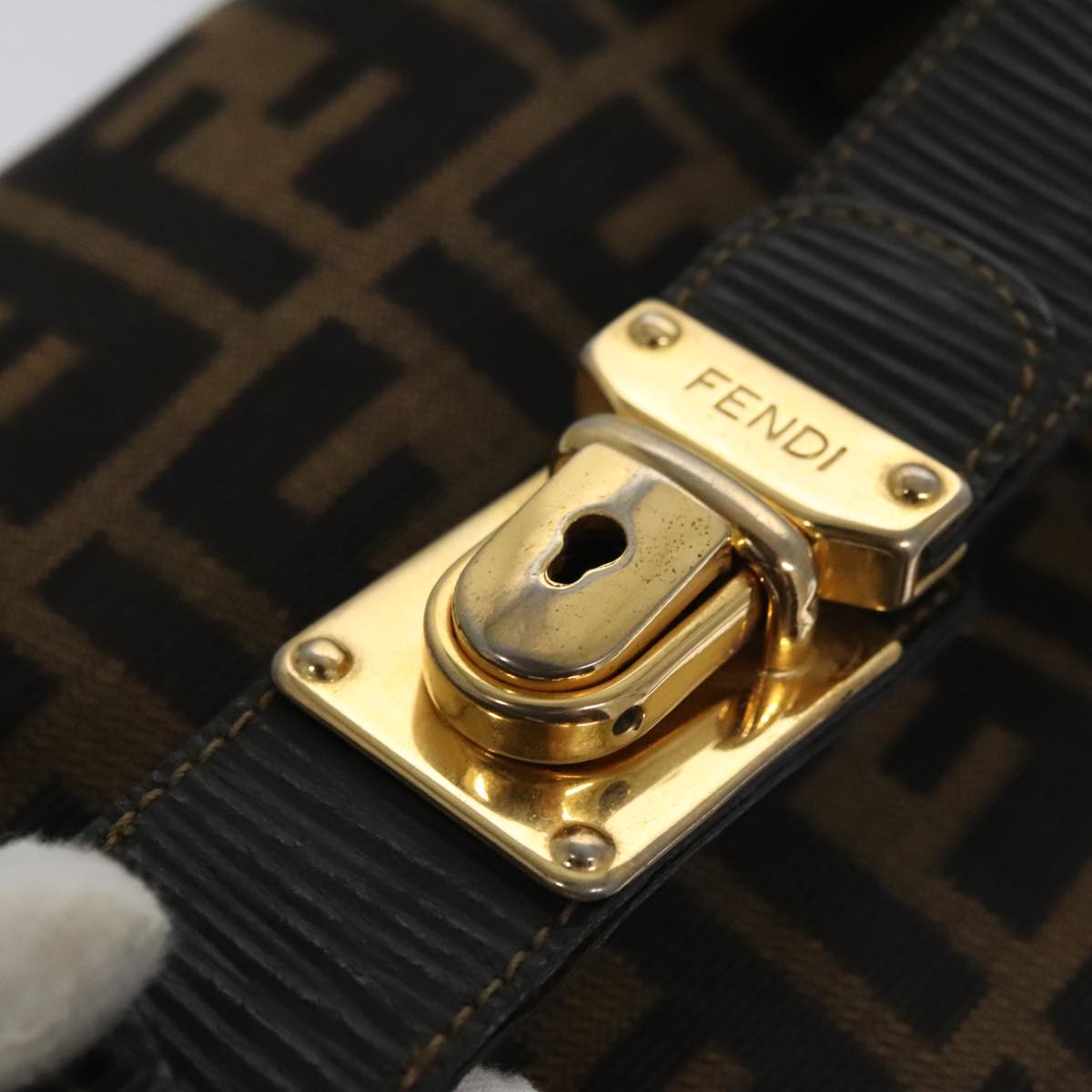 FENDI Zucca Canvas Vanity Hand Bag Brown Black gold 105251