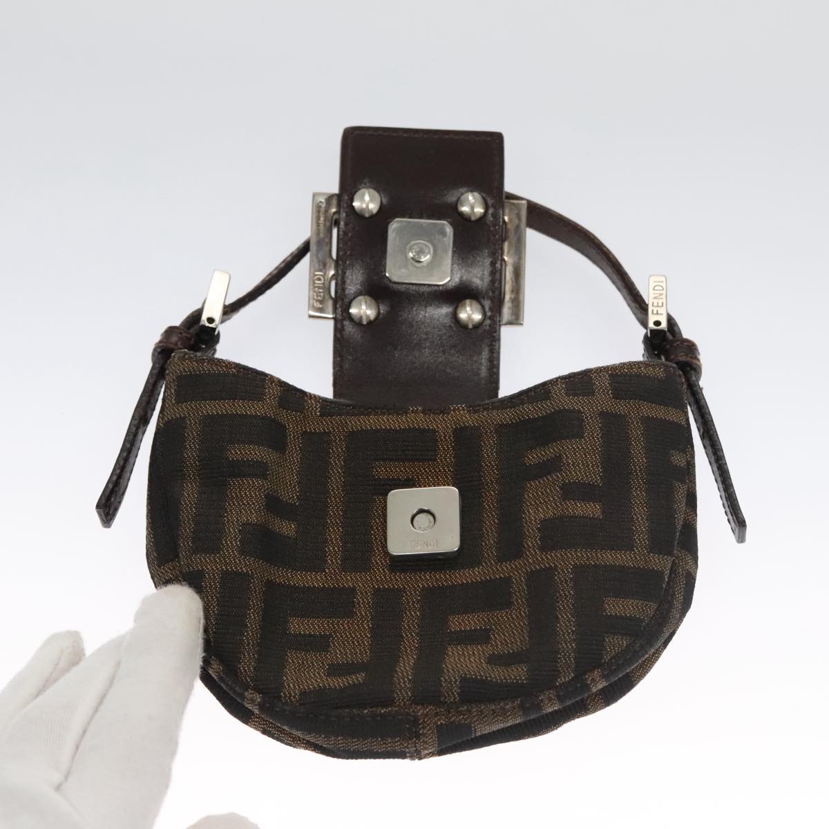 FENDI Zucca Canvas Mini Croissant Hand Bag Black Brown 105350