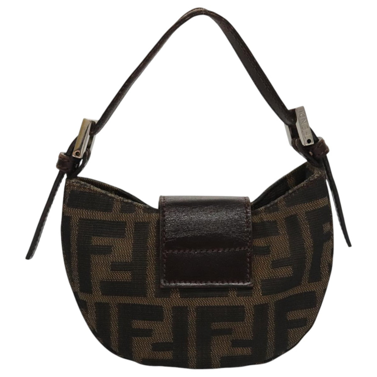 FENDI Zucca Canvas Mini Croissant Hand Bag Black Brown 105350