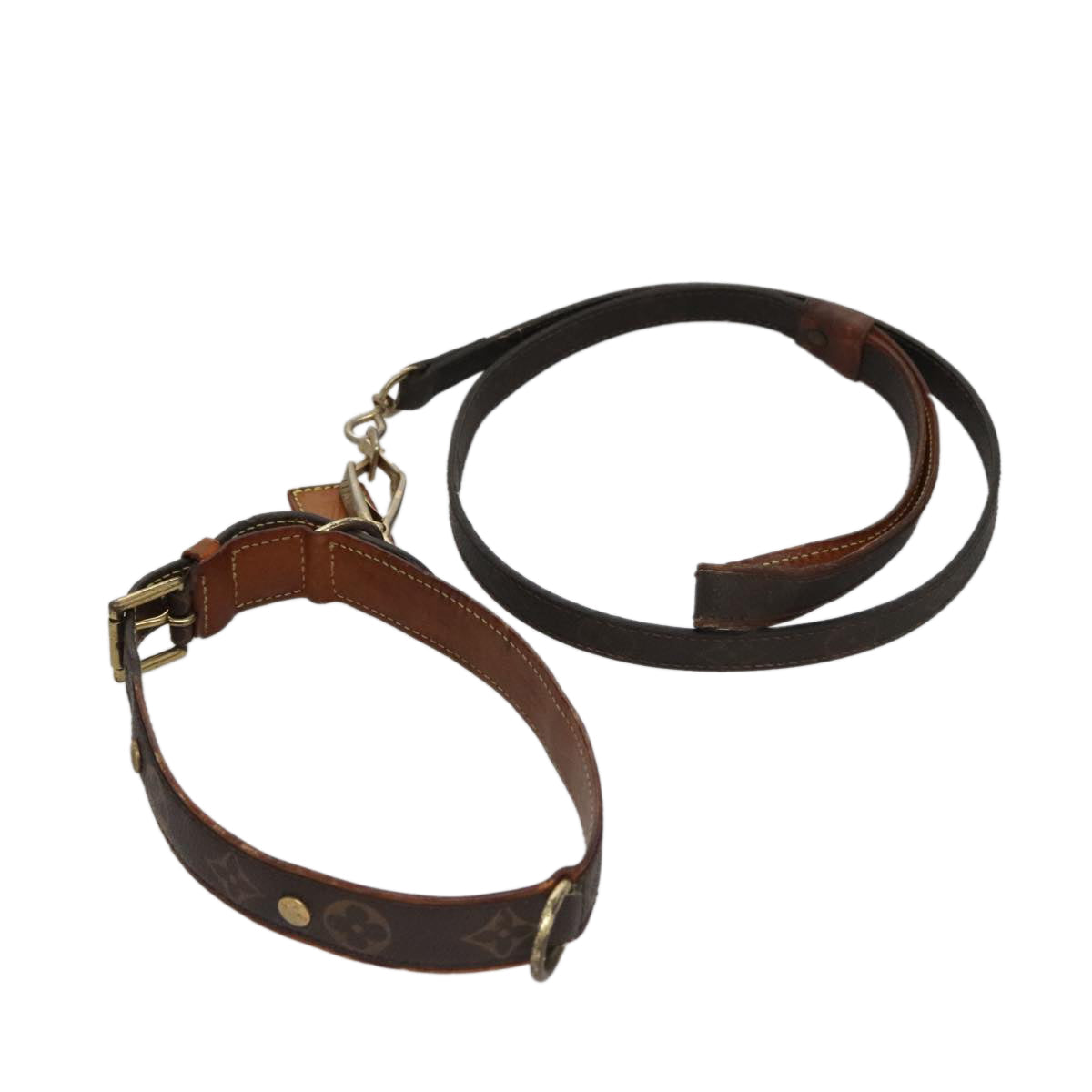 LOUIS VUITTON Monogram Less Baxter MM Collier Baxter Dog Leash 2Set 106173