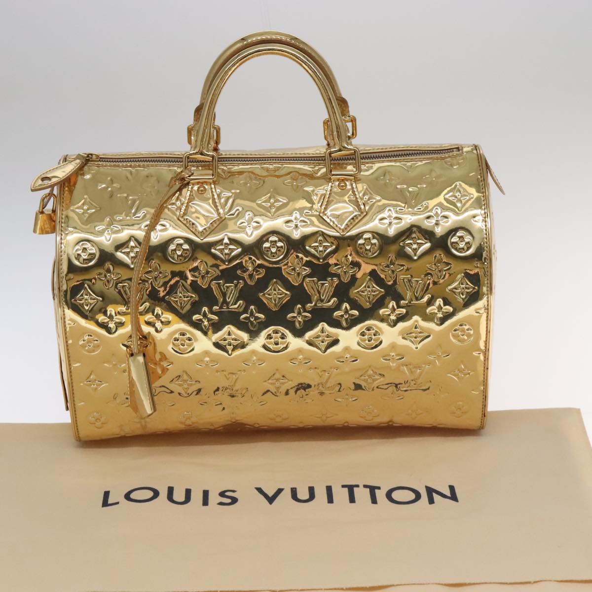 LOUIS VUITTON Monogram Miroir Speedy 35 Hand Bag Gold M95785 LV 106299S
