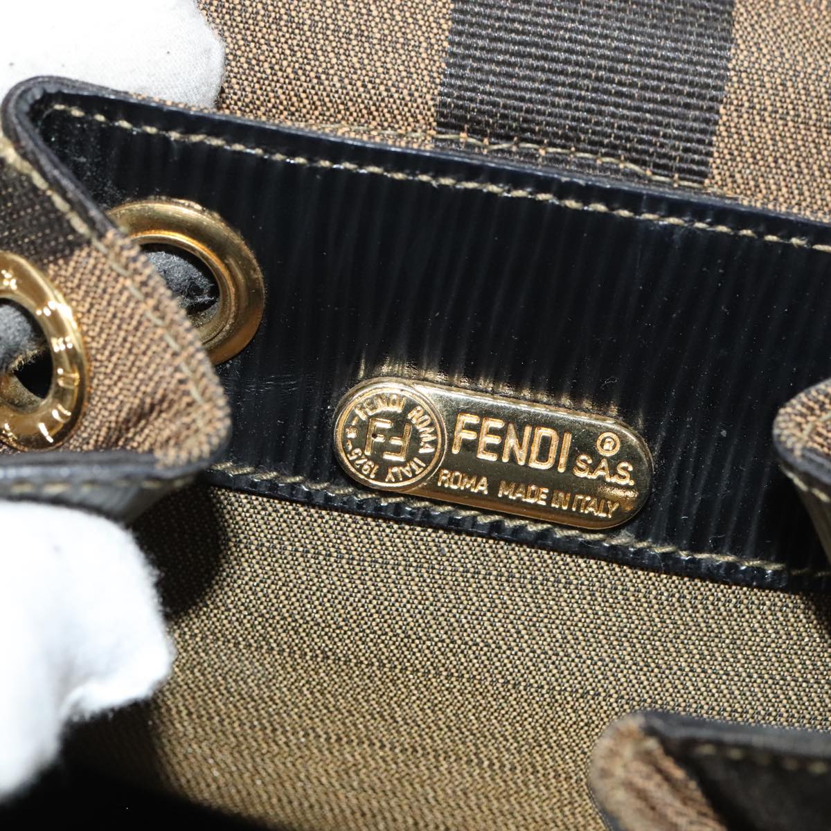FENDI Pecan Canvas Backpack Beige Black Gold 106338