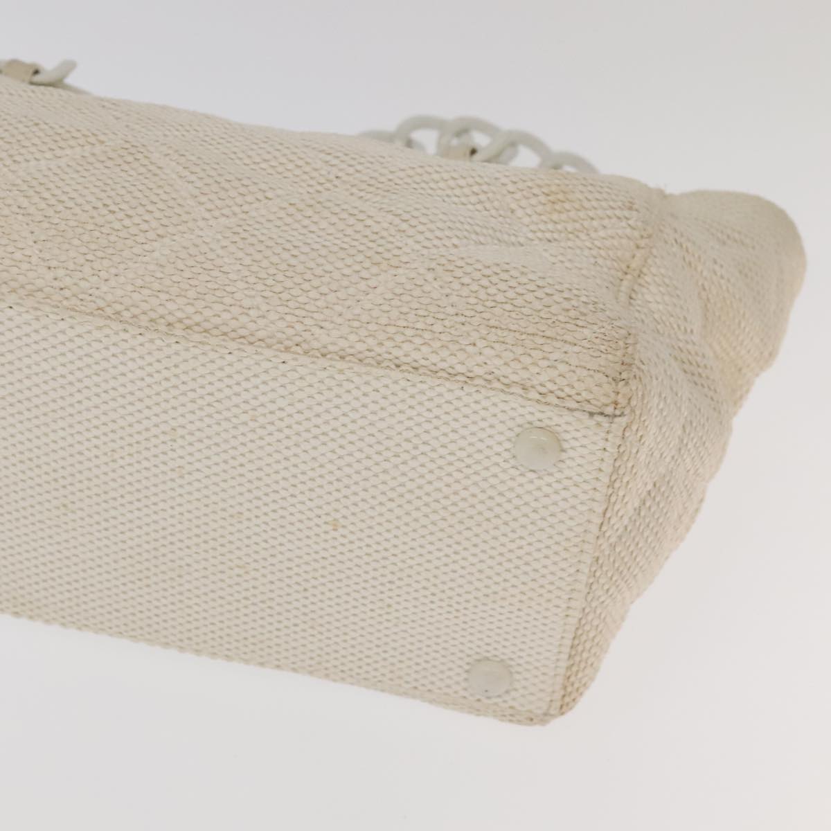 CHANEL Chain Tote Bag Raffia White CC 106387