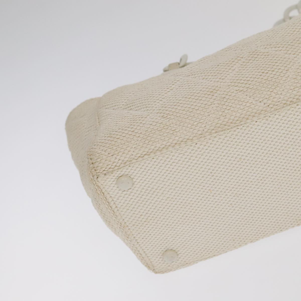 CHANEL Chain Tote Bag Raffia White CC 106387