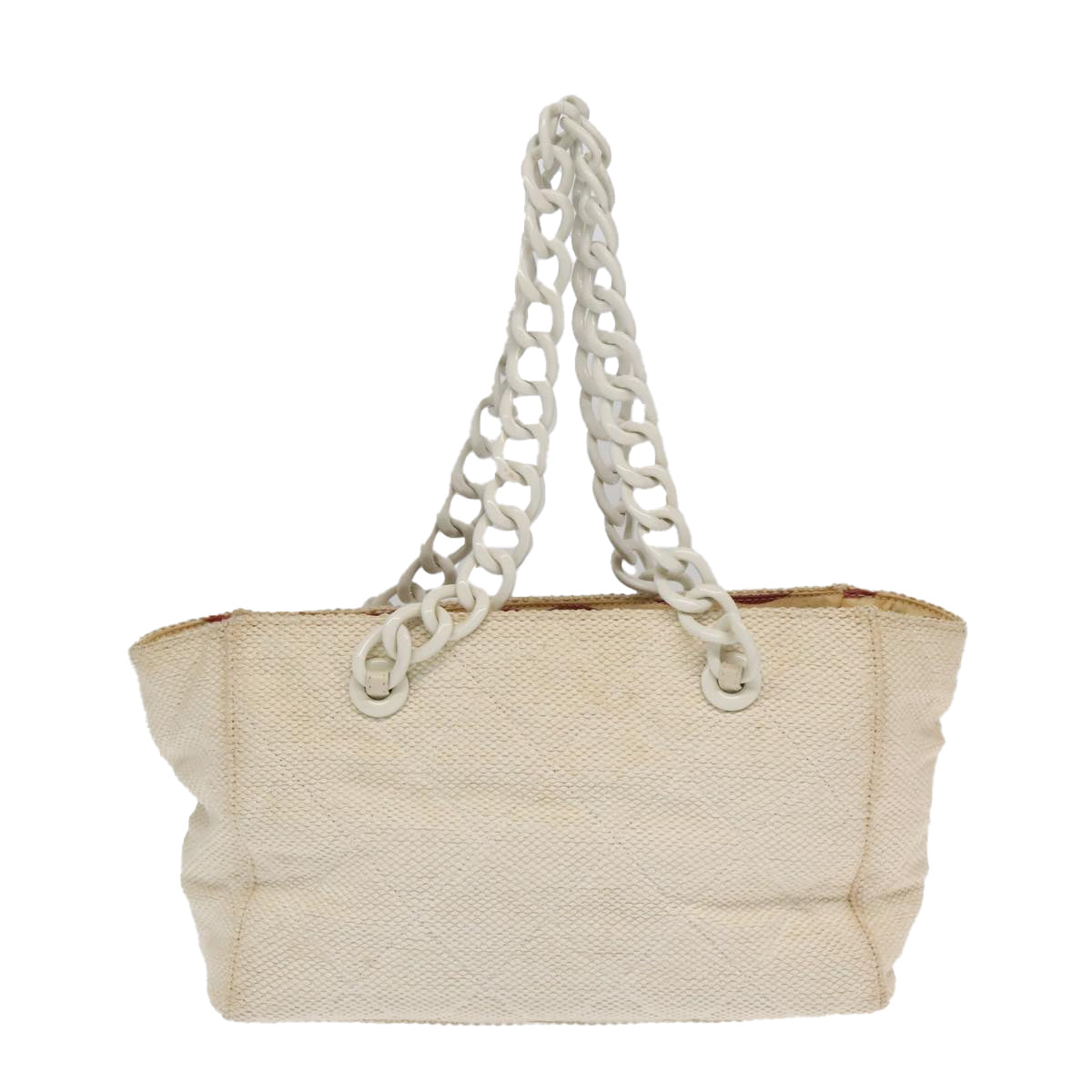 CHANEL Chain Tote Bag Raffia White CC 106387