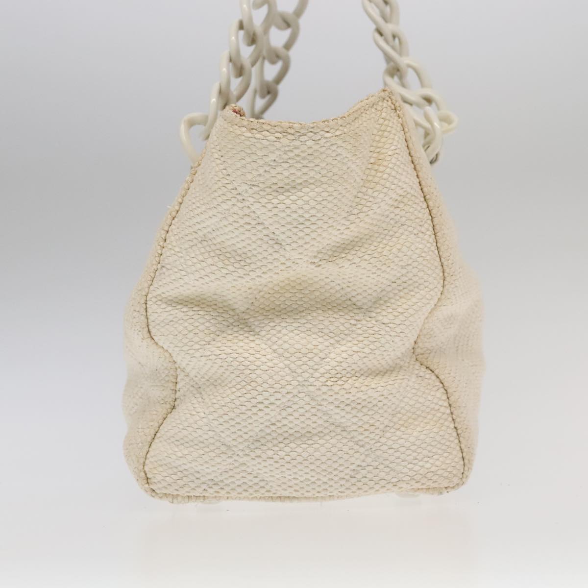 CHANEL Chain Tote Bag Raffia White CC 106387