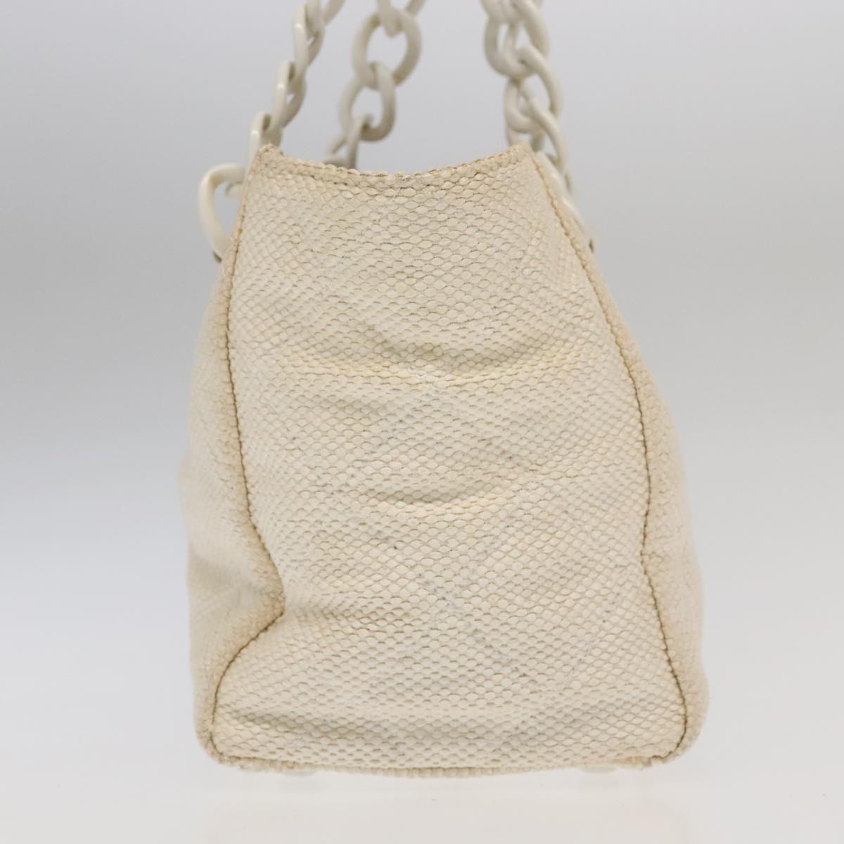 CHANEL Chain Tote Bag Raffia White CC 106387