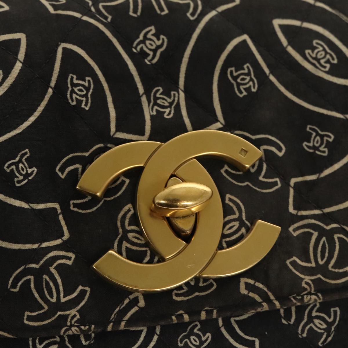 CHANEL Matelasse Chain Bandana Shoulder Bag Canvas Black CC 106419