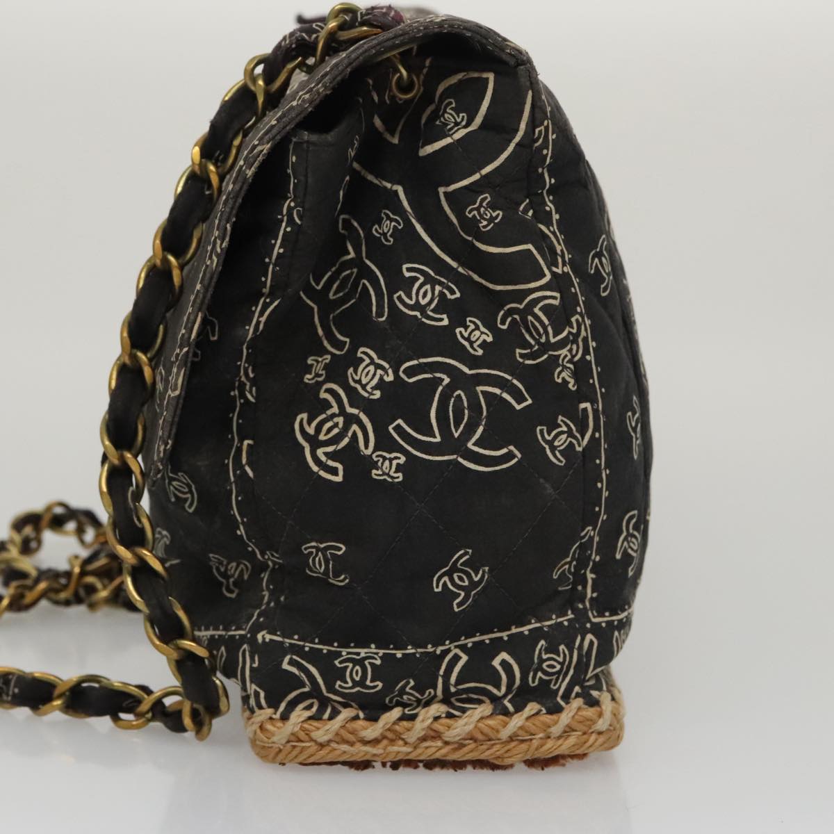 CHANEL Matelasse Chain Bandana Shoulder Bag Canvas Black CC 106419
