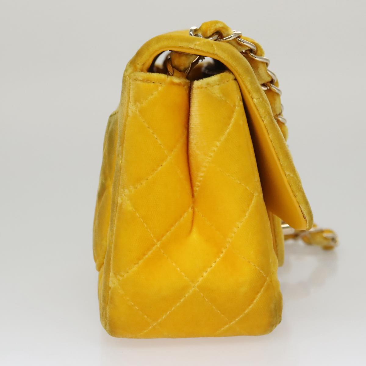 CHANEL Matelasse Chain Shoulder Bag Velor Yellow CC 106423