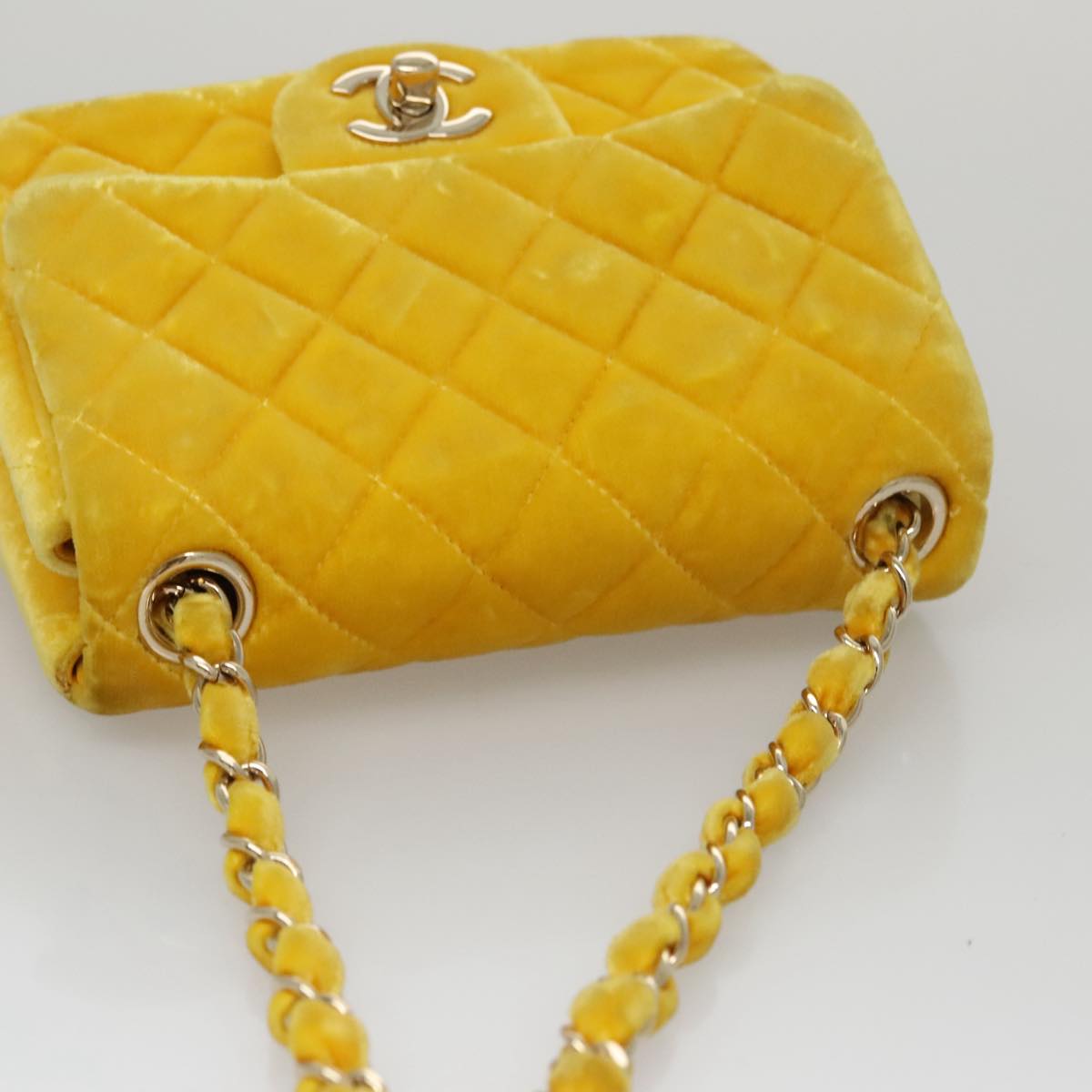 CHANEL Matelasse Chain Shoulder Bag Velor Yellow CC 106423