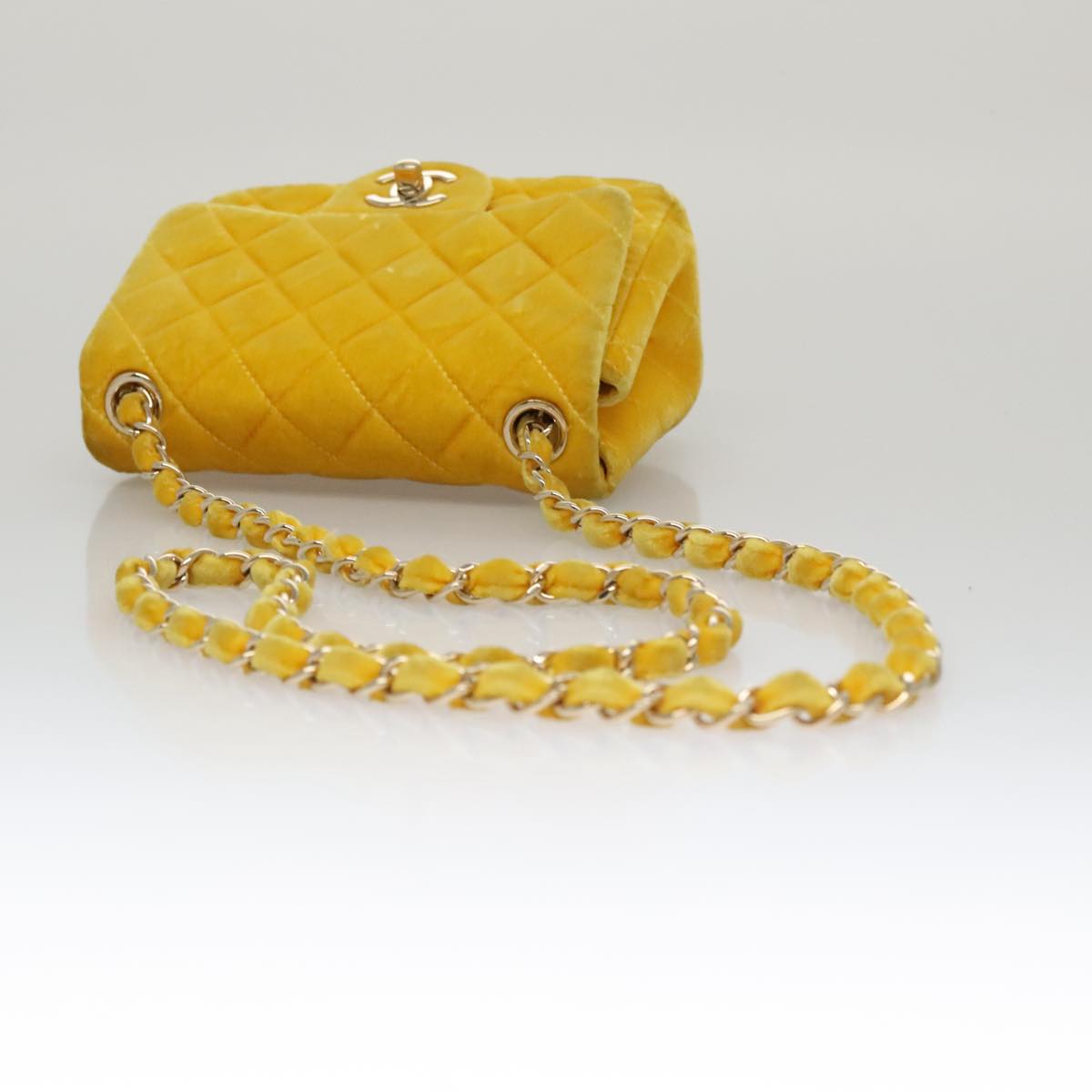 CHANEL Matelasse Chain Shoulder Bag Velor Yellow CC 106423