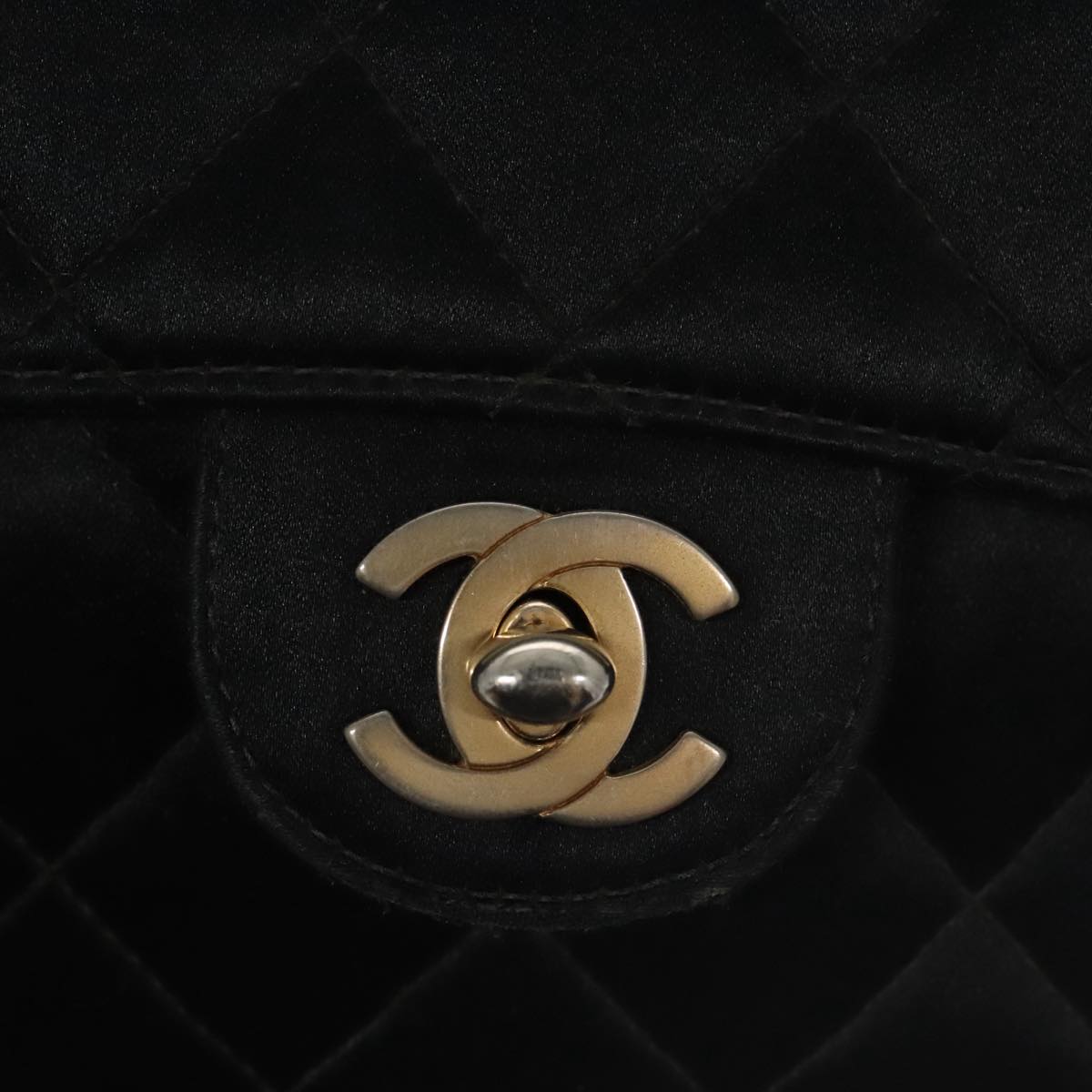 CHANEL Matelasse Chain Shoulder Bag Satin Black CC 106429