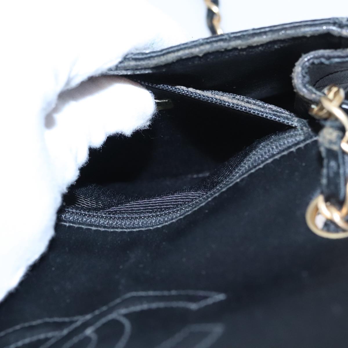 CHANEL Matelasse Chain Shoulder Bag Satin Black CC 106429