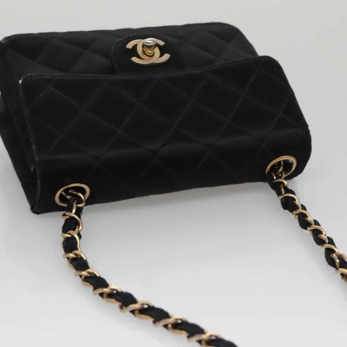 CHANEL Matelasse Chain Shoulder Bag Satin Black CC 106429